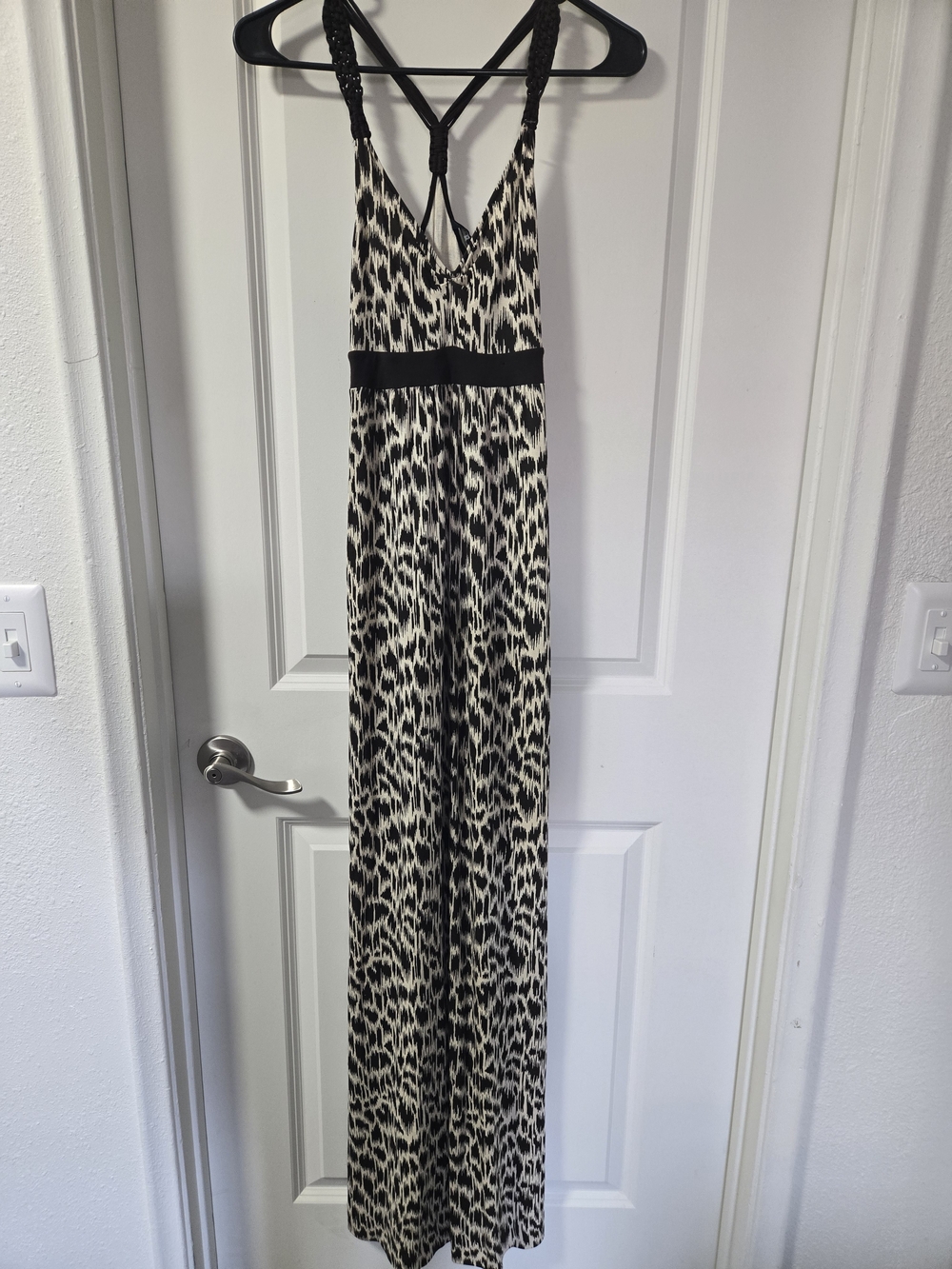 Banana Republic Black and White Printed Braided-Strap Maxi Dress Size Xs